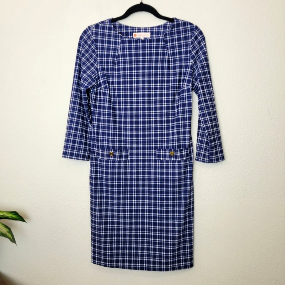 JUDE CONNALLY Sabine Sheath Dress In Blue And White Plaid Size Small